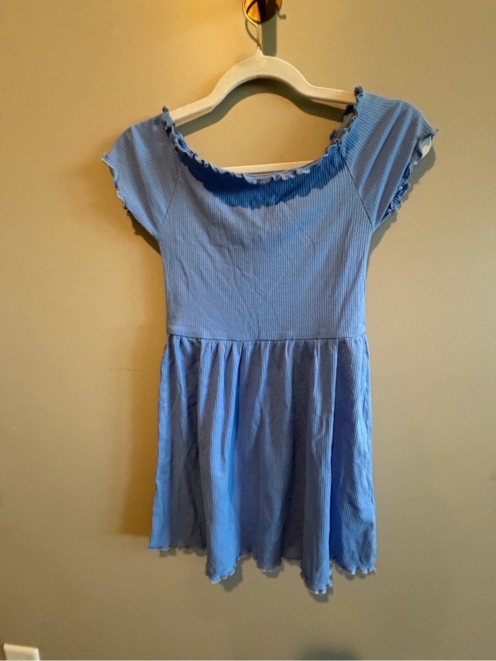 American Eagle Light Blue Ribbed Babydoll Lettuce Edge dress size 14 KIDS